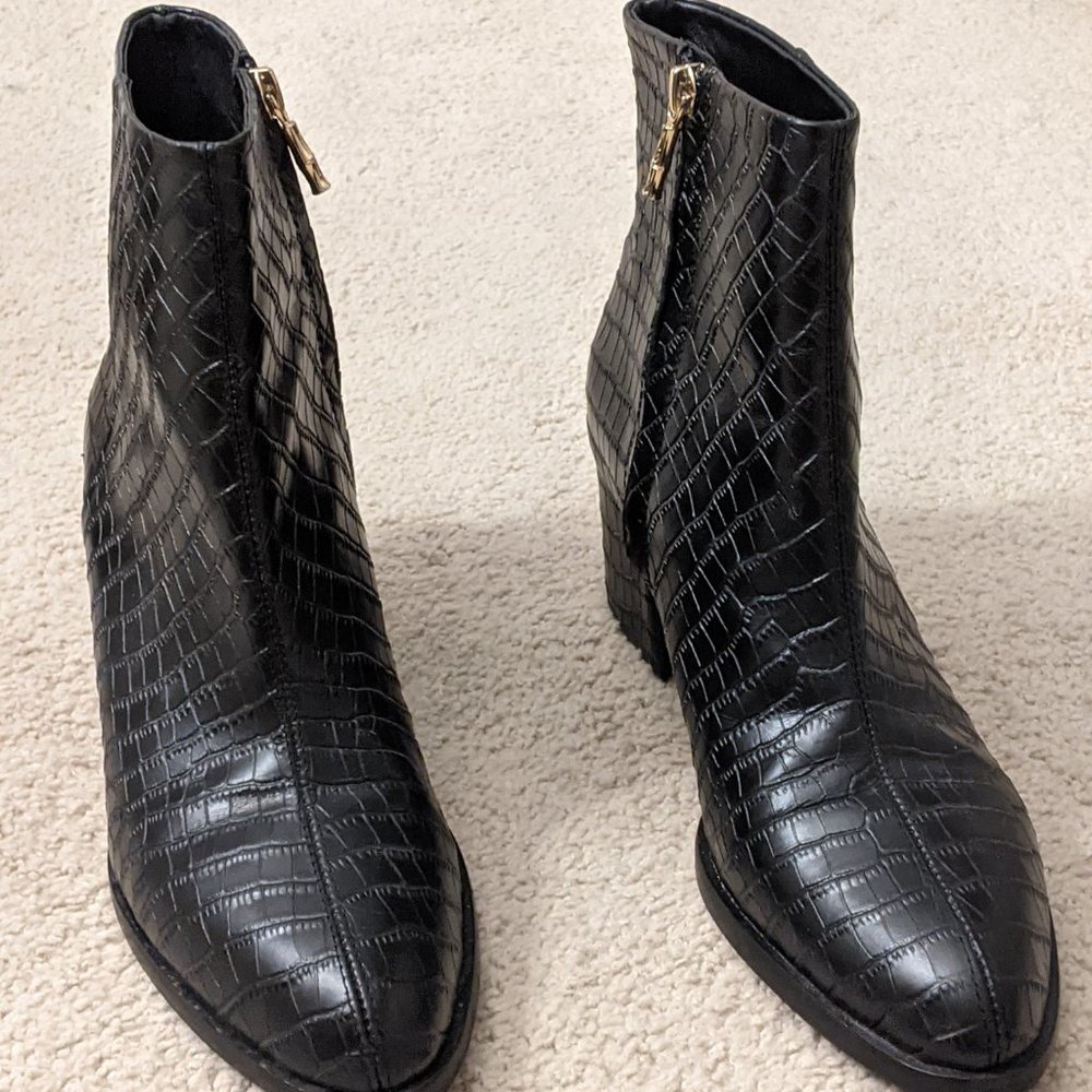 J. Mclaughlin crocodile embossed leather bootie
